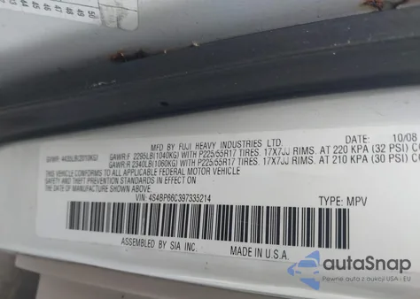 2009 Subaru Outback 2.5I Limited z USA, uszkodzony, nr VIN 4S4BP66C397335214